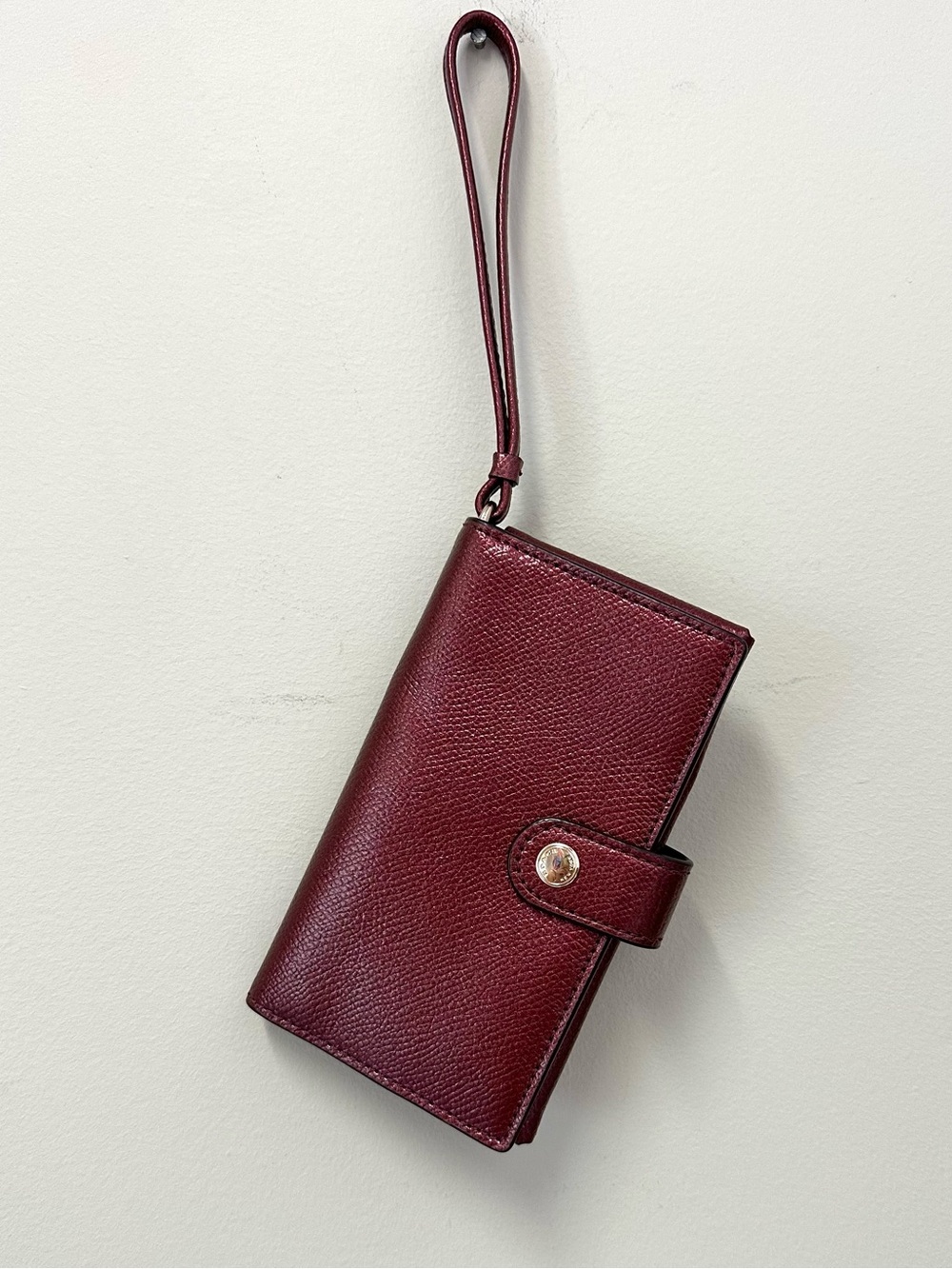 Coach Cherry Red Shiny Metallic Bi-Fold Wallet Wristlet